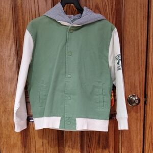 Kids Wonder Nation Green & Cream Lined Bomber Jacket with Gray Hood NWT 10
